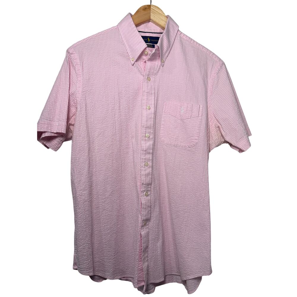 Ralph Lauren Classic Pink White Seersucker Large